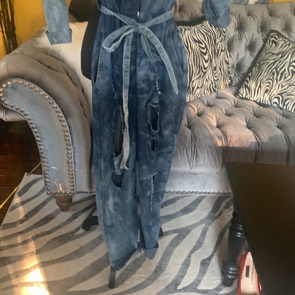 Cest la vie Hot and delicious distressed button up denim Jumpsuit - Picture 5 of 11